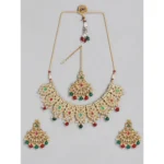 Generic Women's Rose Gold Plated Alloy Necklace & Earings Set (Light Green)