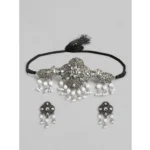 Generic Women's Rose Gold Plated Alloy Necklace & Earings Set (Silver & White)