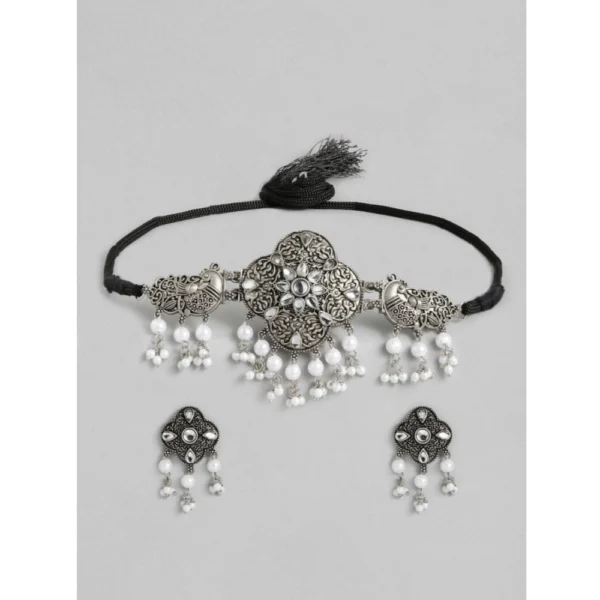 Generic Women's Rose Gold Plated Alloy Necklace & Earings Set (Silver & White)