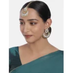 Generic Women's Rose Gold Plated Alloy Kundan Earrings & Mangtikka (White) - Image 3