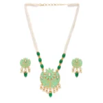 Generic Women's Rose Gold Plated Alloy Necklace & Earings Set (Green)