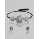 Generic Women's Rose Gold Plated Alloy Necklace & Earings Set (Light Green)