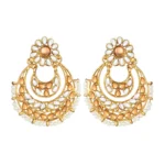 Generic Women's Rose Gold Plated Alloy Kundan Earrings & Mangtikka (White & Gold)