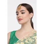 Generic Women's Rose Gold Plated Alloy Kundan Earrings & Mangtikka (Maroon) - Image 3