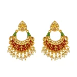 Generic Women's Rose Gold Plated Alloy Kundan Earrings & Mangtikka (Red & Green) - Image 2
