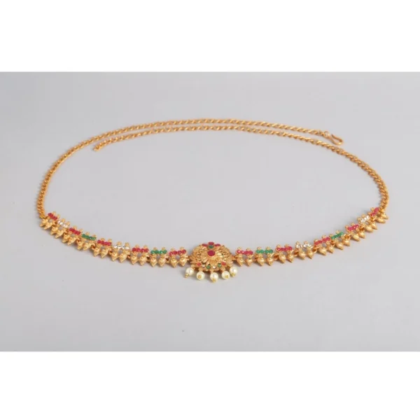 Generic Women's Rose Gold Plated Alloy Hip Belt Kamarband (Red & Green)