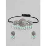 Generic Women's Rose Gold Plated Alloy Necklace & Earings Set (Light Green)