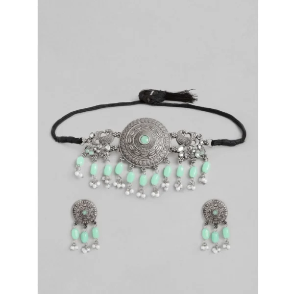 Generic Women's Rose Gold Plated Alloy Necklace & Earings Set (Light Green)