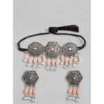 Generic Women's Rose Gold Plated Alloy Necklace & Earings Set (Orange)