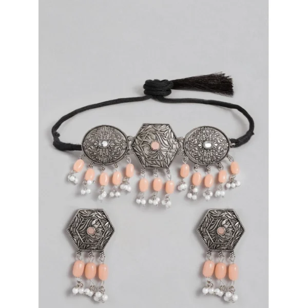 Generic Women's Rose Gold Plated Alloy Necklace & Earings Set (Orange)