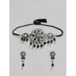 Generic Women's Rose Gold Plated Alloy Necklace & Earings Set (Black)