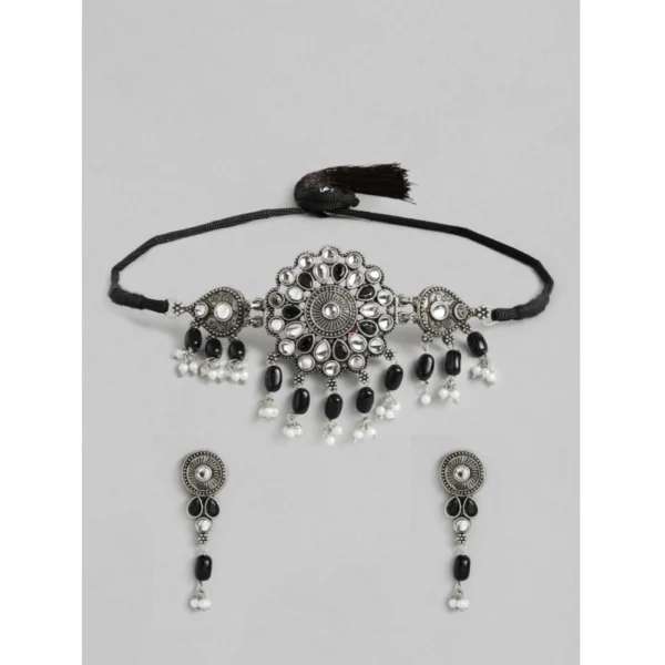 Generic Women's Rose Gold Plated Alloy Necklace & Earings Set (Black)