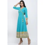 Generic Women's Casual 3/4 th Sleeve Embroidery Cotton Blend Kurti (Torque Green) - Image 5