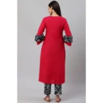 Generic Women's Casual Bell Sleeves Floral Printed Cotton Kurti Set (Rani Pink) - Image 2