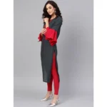 Generic Women's Casual Bell Sleeves Mirror Work Cotton Slub Kurti (Grey) - Image 5