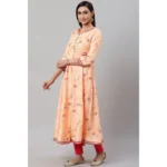 Generic Women's Casual 3/4 th Sleeve Floral Printed Rayon Kurti (Peach) - Image 5