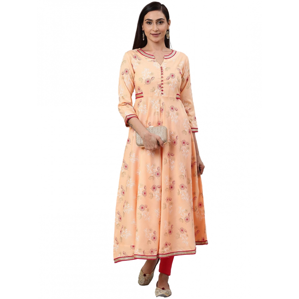 53591061900_1c572b3c2a_o_d-1000x1000-1.webp Generic Women's Casual 3/4 th Sleeve Floral Printed Rayon Kurti (Peach) - Image 1