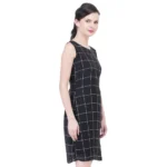 Generic Women's Cotton Blend Checked Sleeveless Sheath Dress (Black) - Image 3