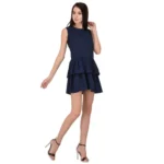 Generic Women's Cotton Blend Solid Sleeveless Dress (Blue) - Image 3