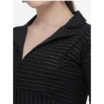 Generic Women's Cotton Striped Readymade Blouse (Black, Size: Free Size) - Image 2