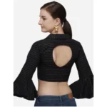 Generic Women's Cotton Striped Readymade Blouse (Black, Size: Free Size) - Image 4