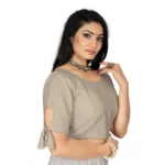 Generic Women's Cotton Thread Work Readymade Blouse (Cream, Size: Free Size) - Image 2