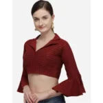 Generic Women's Cotton Striped Readymade Blouse (Maroon, Size: Free Size) - Image 3