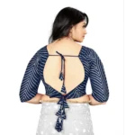 Generic Women's Georgette Embroidery Readymade Blouse (Navy Blue, Size: Free Size) - Image 4