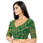 Generic Women's Velvet Embroidery Readymade Blouse (Green, Size: Free Size) - Image 2