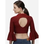 Generic Women's Cotton Striped Readymade Blouse (Maroon, Size: Free Size) - Image 4