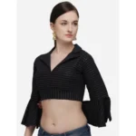 Generic Women's Cotton Striped Readymade Blouse (Black, Size: Free Size) - Image 3