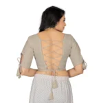 Generic Women's Cotton Thread Work Readymade Blouse (Cream, Size: Free Size) - Image 4