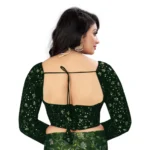 Generic Women's Velvet Embroidery Readymade Blouse (Green, Size: Free Size) - Image 4
