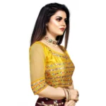 Generic Women's Phantom Silk Embroidery Readymade Blouse (Yellow, Size: Free Size) - Image 3