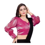 Generic Women's Organza Plain Readymade Blouse (Pink, Size: Free Size) - Image 2