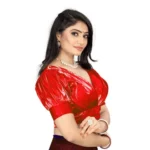 Generic Women's Organza Plain Readymade Blouse (Red, Size: Free Size) - Image 2