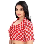 Generic Women's Cotton Blend Checks Readymade Blouse (Red, Size: Free Size) - Image 2