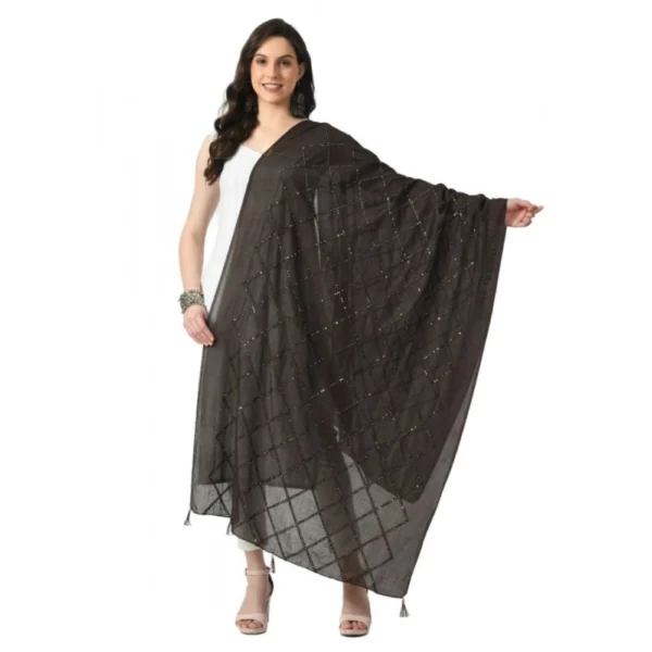 Generic Women's Chanderi Self Design Dupatta (Dark Browm, Length: Free Size)