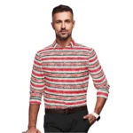 Generic Men's Cotton Blended Striped Full Sleeve Shirt (Red-White)