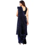 Generic Women's Lycra Floral Saree With Unstitched Blouse (Blue, 5.5 Mtr) - Image 2