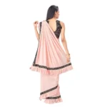 Generic Women's Lycra Solid Saree With Unstitched Blouse (Peach, 5.5 Mtr) - Image 3