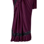 Generic Women's Lycra Solid Saree With Unstitched Blouse (Wine, 5.5 Mtr) - Image 2