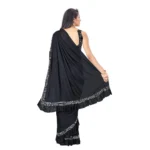 Generic Women's Lycra Solid Saree With Unstitched Blouse (Black, 5.5 Mtr) - Image 3