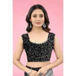 Generic Women's Lycra Floral Saree With Unstitched Blouse (Grey, 5.5 Mtr) - Image 2