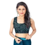 Generic Women's Lycra Solid Saree With Unstitched Blouse (Rama, 5.5 Mtr) - Image 2