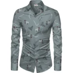 Generic Men's Casual Floral Printed Cotton Blend Unstitched Shirt Fabric 1.6 Mtrs (Grey)