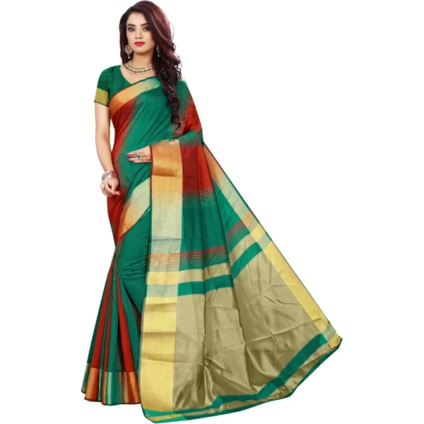 Generic Women's Jacquard Woven Saree With Unstitched Blouse 5.5Mtr (Red-Green)
