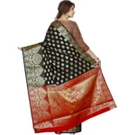Generic Women's Jacquard Woven Saree With Unstitched Blouse 5.5Mtr (Black) - Image 3