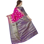 Generic Women's Jacquard Woven Saree With Unstitched Blouse 5.5Mtr (Pink) - Image 3