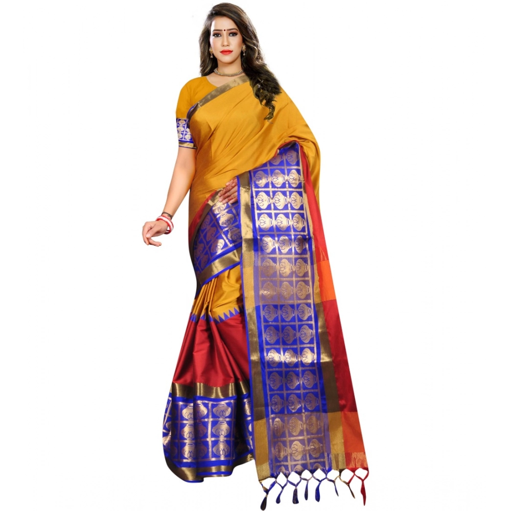 53925197192_ef536cc922_o_d-1000x1000-1.webp Generic Women's Jacquard Woven Saree With Unstitched Blouse 5.5Mtr (Mustard) - Image 1